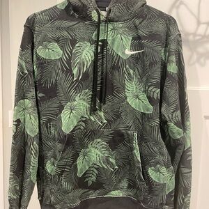Nike Black and Green Leaf Pattern Hoodie